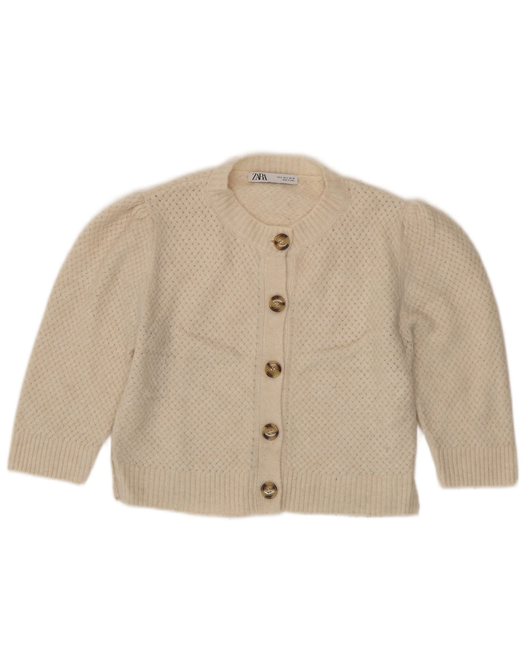 Zara Womens Crop Cardigan Pull UK 10 Petit Beige Polyester