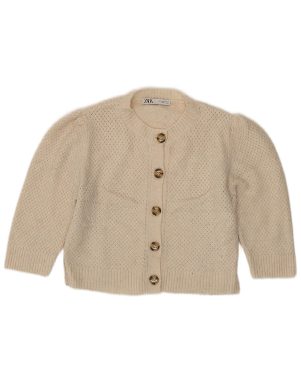 Zara Womens Crop Cardigan Pull UK 10 Petit Beige Polyester