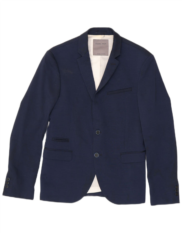 Zara Veste Blazer 2 Boutons Homme EU 46 Petit Bleu Marine Polyester