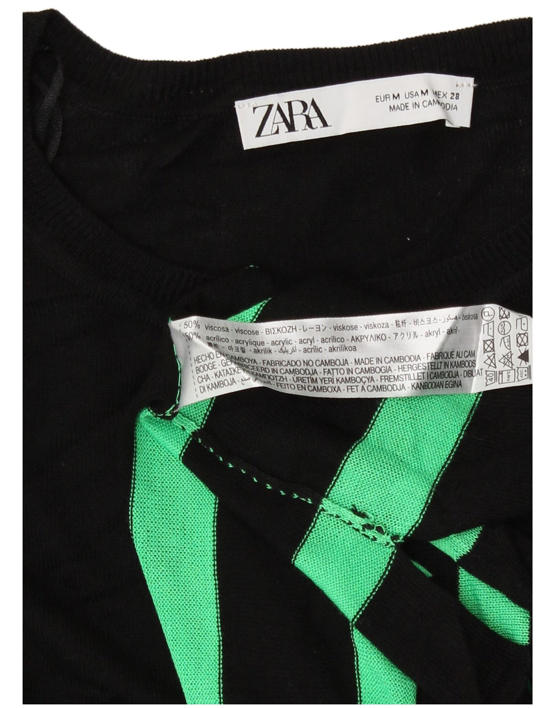 Zara Pull à col bateau à motif abstrait pour femme UK 14 Noir moyen