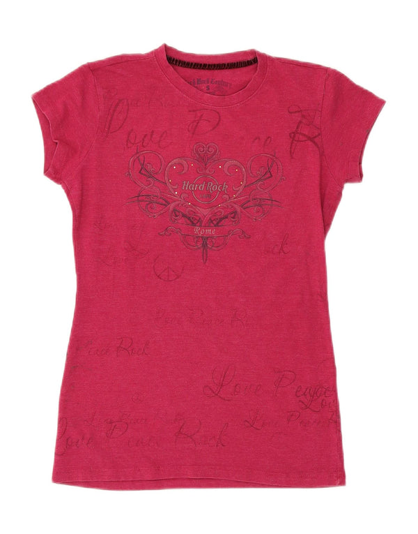 Hard Rock Cafe Femmes Rome Graphic T-Shirt Top UK 10 Petit Rose Coton