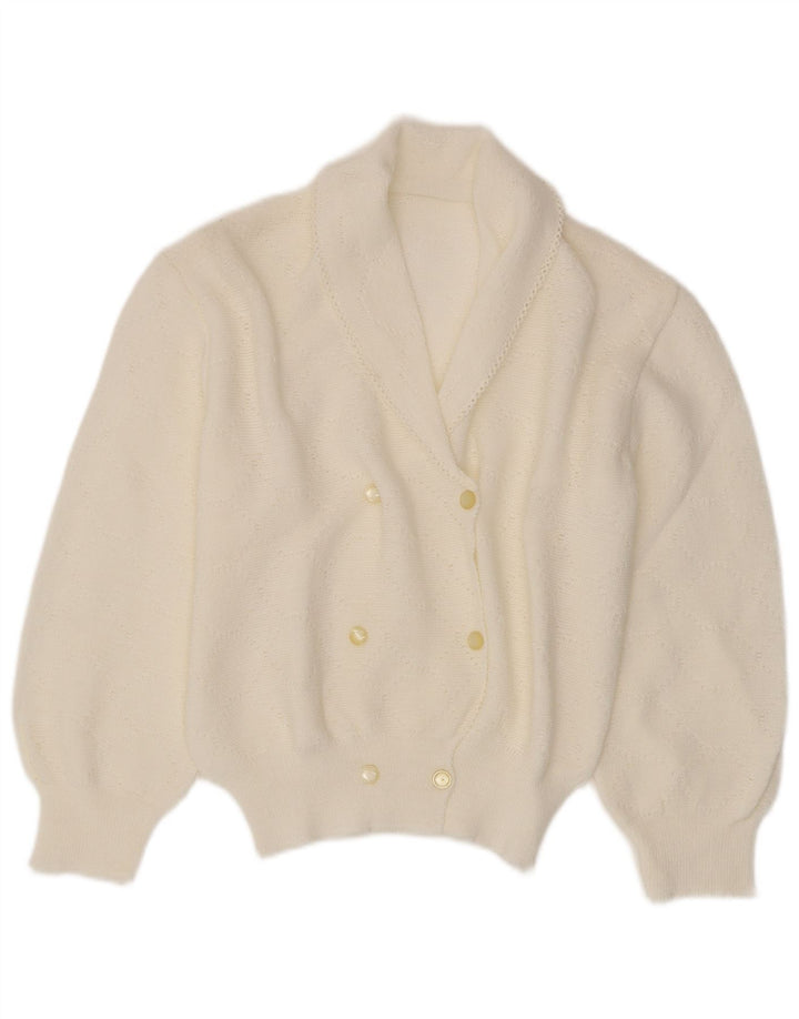 vintage Femme Cardigan Pull UK 12 Moyen Blanc