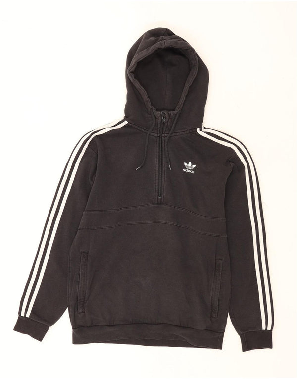 Adidas Pull à capuche coupe ample avec col zippé pour homme Petit coton noir
