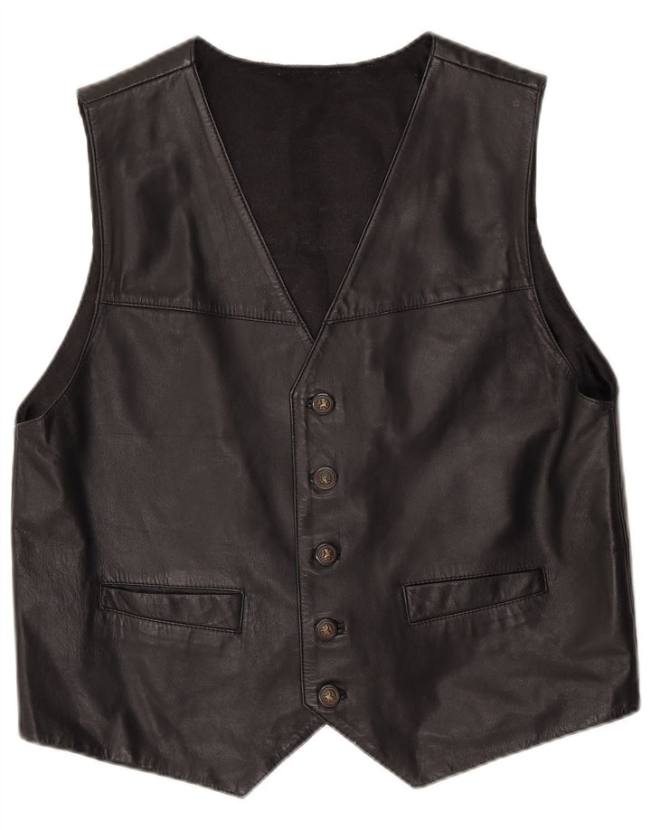 VINTAGE Gilet en cuir homme XL Cuir noir