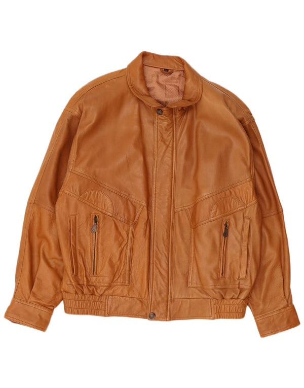 vintage Mens Loose Fit Veste en cuir EU 48 Peau d’agneau brun moyen
