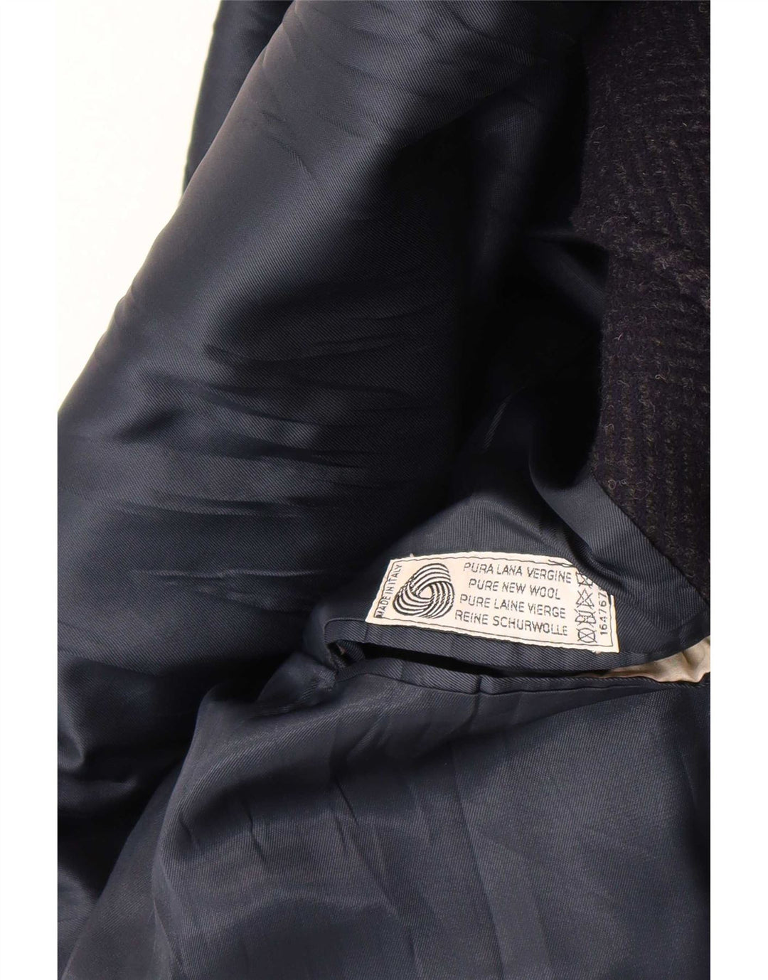 vintage Mens Overcoat IT 52 XL Bleu Marine Herringbone Virgin Wool