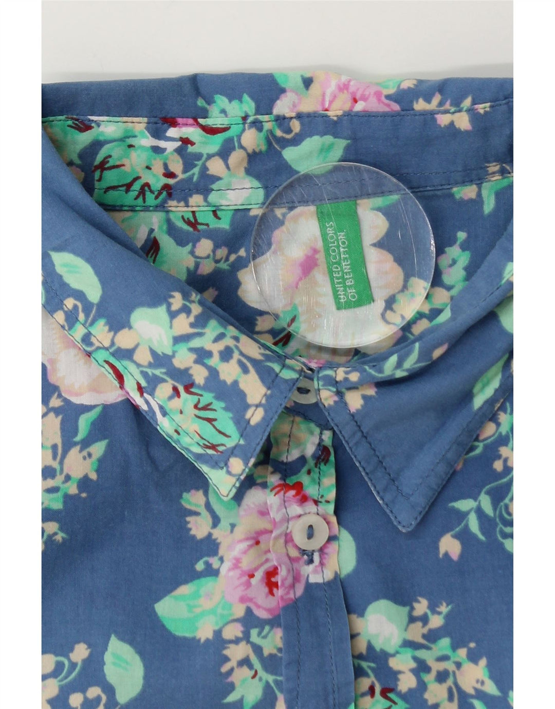 BENETTON Chemise Femme UK 14 Bleu Moyen Floral