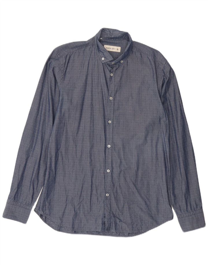 Manuel Ritz Chemise Homme Taille 42 16 1/2 Grand Coton Bleu