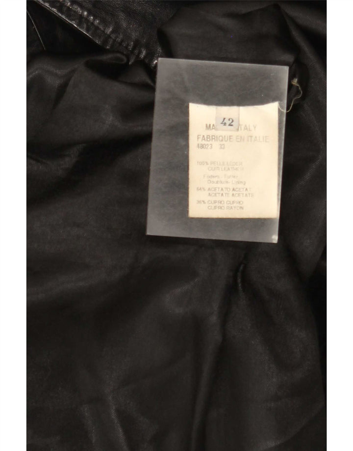 vintage Femme Coupe Relax Double Boutonnage Manteau En Cuir IT 42 Moyen Noir