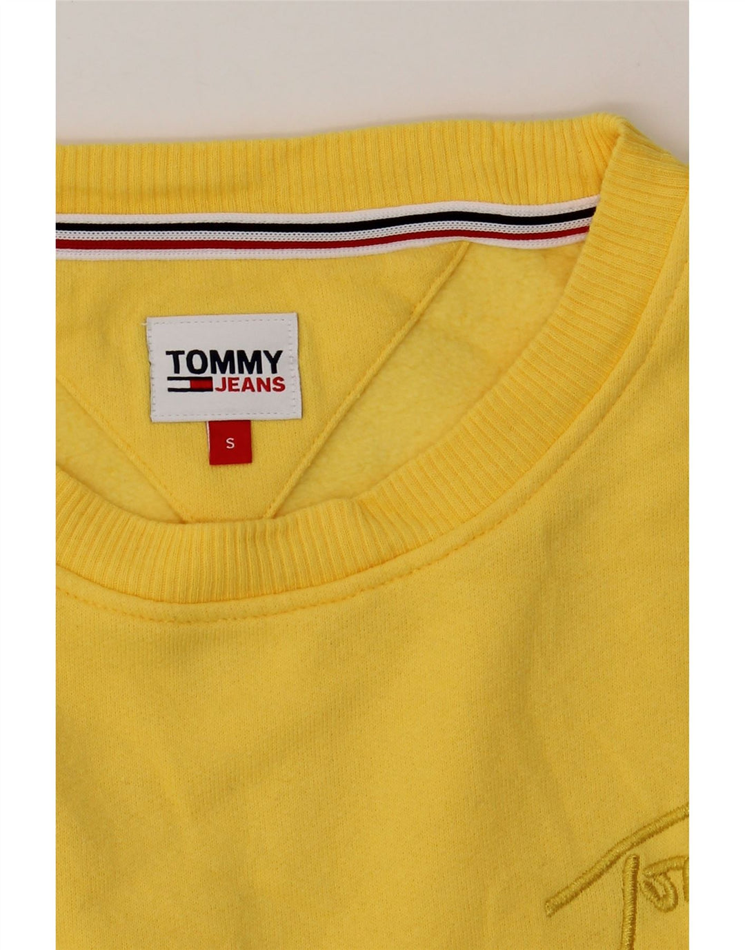 TOMMY HILFIGER Womens Crop Oversized Sweatshirt Jumper UK 10 Small Yellow Vintage Tommy Hilfiger and Second-Hand Tommy Hilfiger from Messina Hembry 