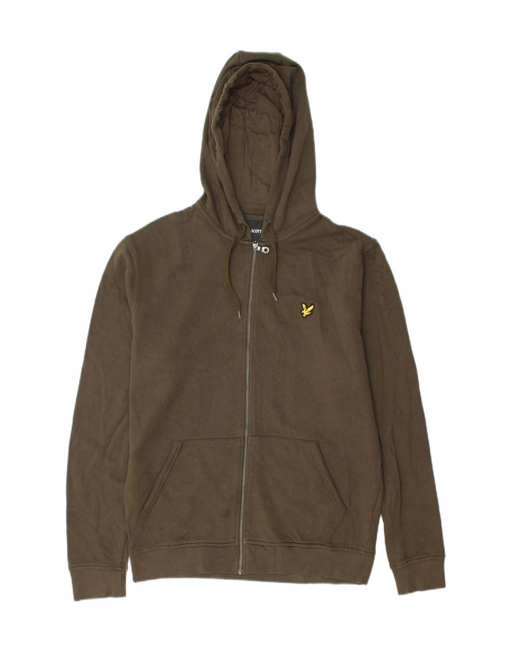 Lyle & Scott Pull à capuche zippé pour homme en coton kaki moyen
