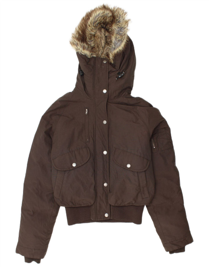 Woolrich Veste matelassée à capuche pour femme UK 10 Small Marron Coton