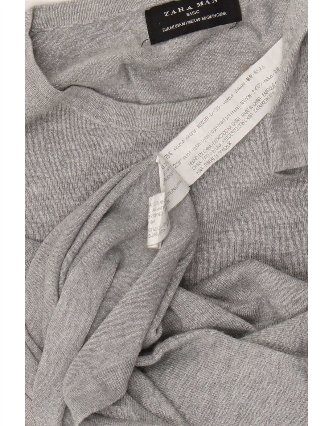 Zara Pull Col Rond Homme Gris Moyen Viscose Moucheté