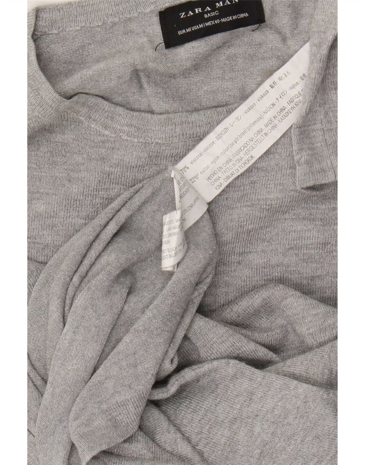 Zara Pull Col Rond Homme Gris Moyen Viscose Moucheté