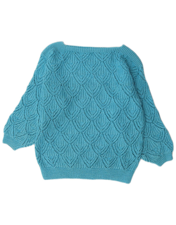 vintage Femmes Bateau Cou Jumper Pull UK 14 Grand Bleu