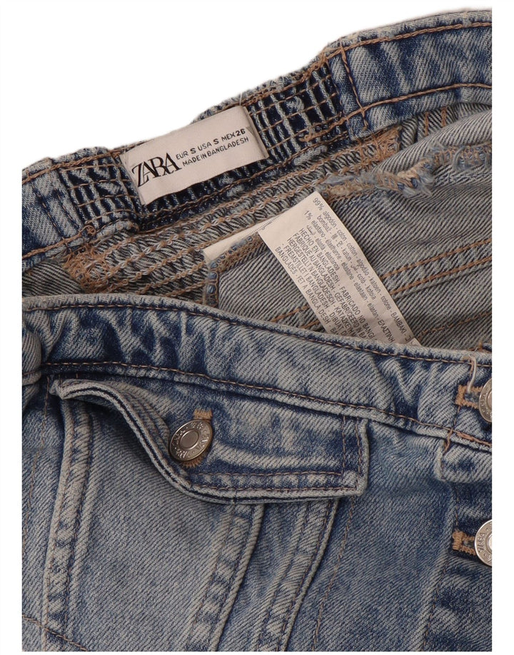 Zara Femme Bustier Denim Corset Top UK 8 Petit Bleu Coton