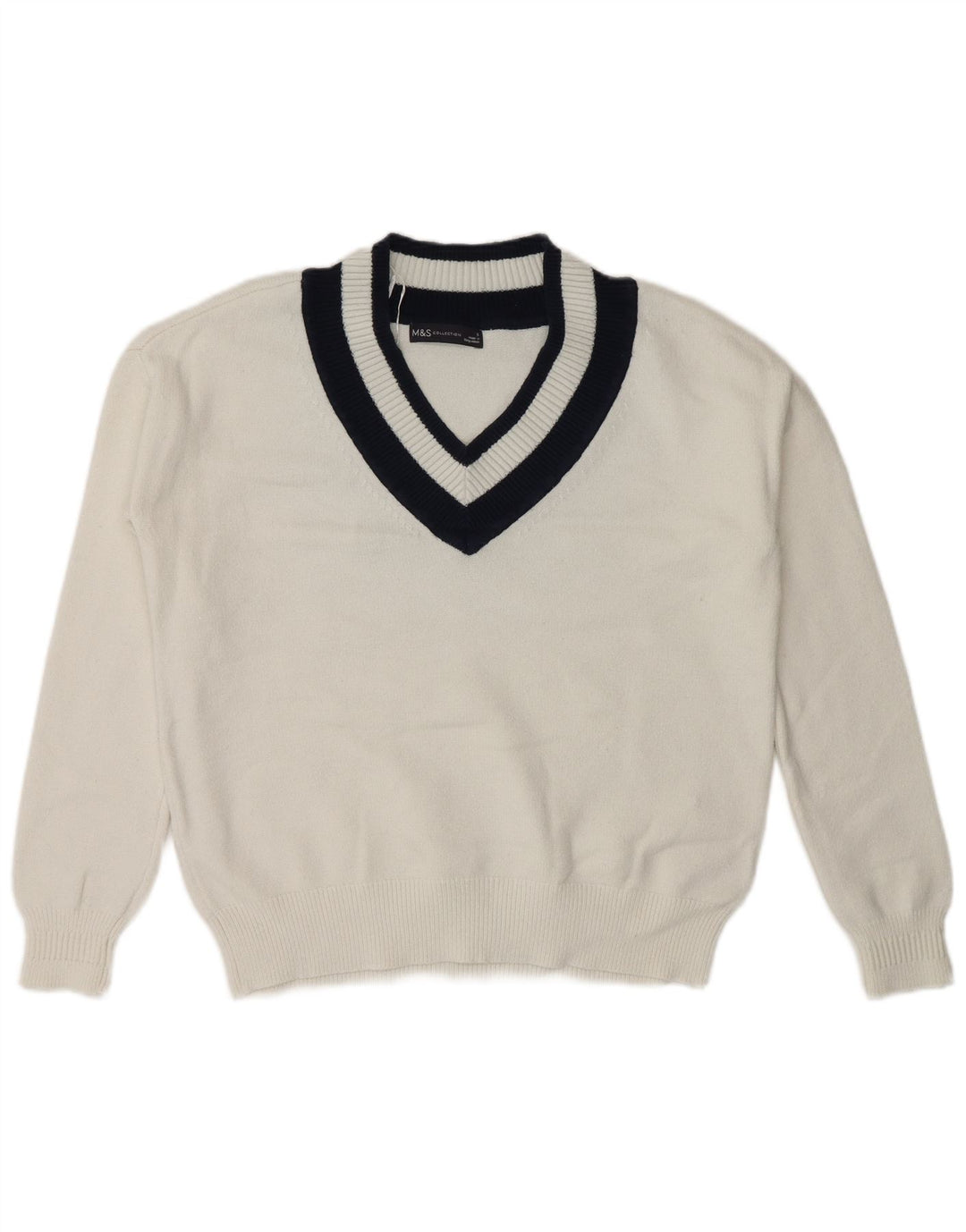 Marks & Spencer Pull col en V pour femme UK 10 Small Blanc Colorblock