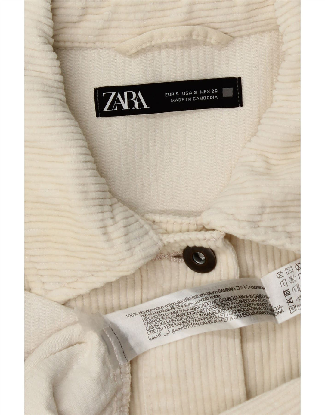 Zara Veste surdimensionnée en velours côtelé pour femme UK 10 Petit coton blanc cassé