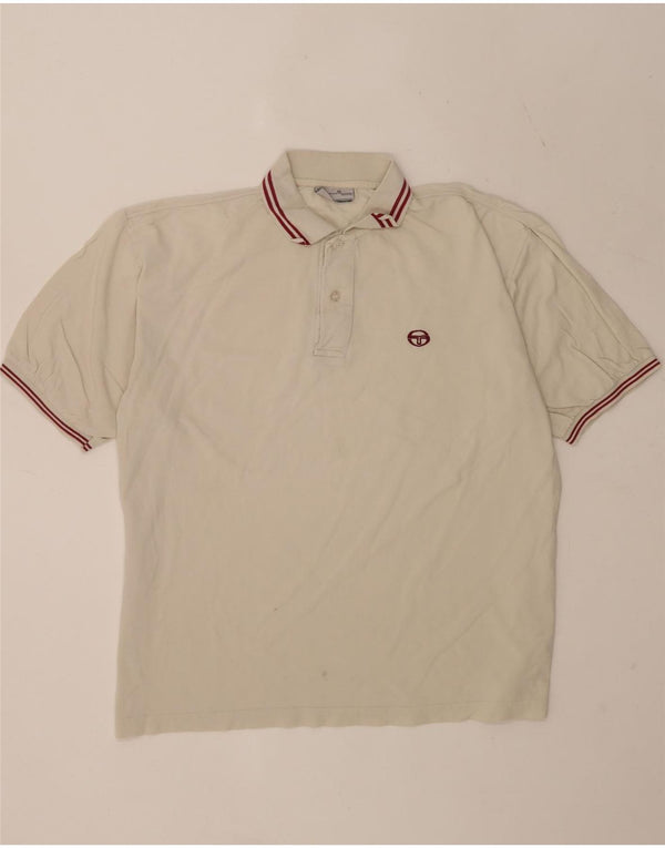 Sergio Tacchini Mens Polo Shirt 2XL Off White Striped Cotton