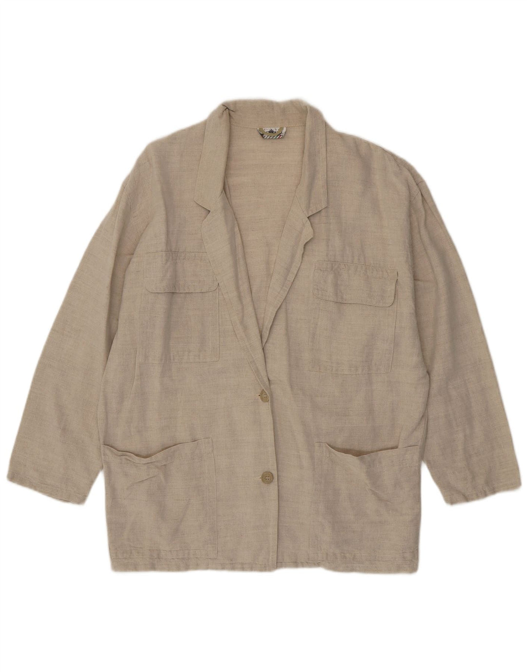 Stefanel Veste Blazer 2 Boutons Femme UK 18 XL Lin Beige