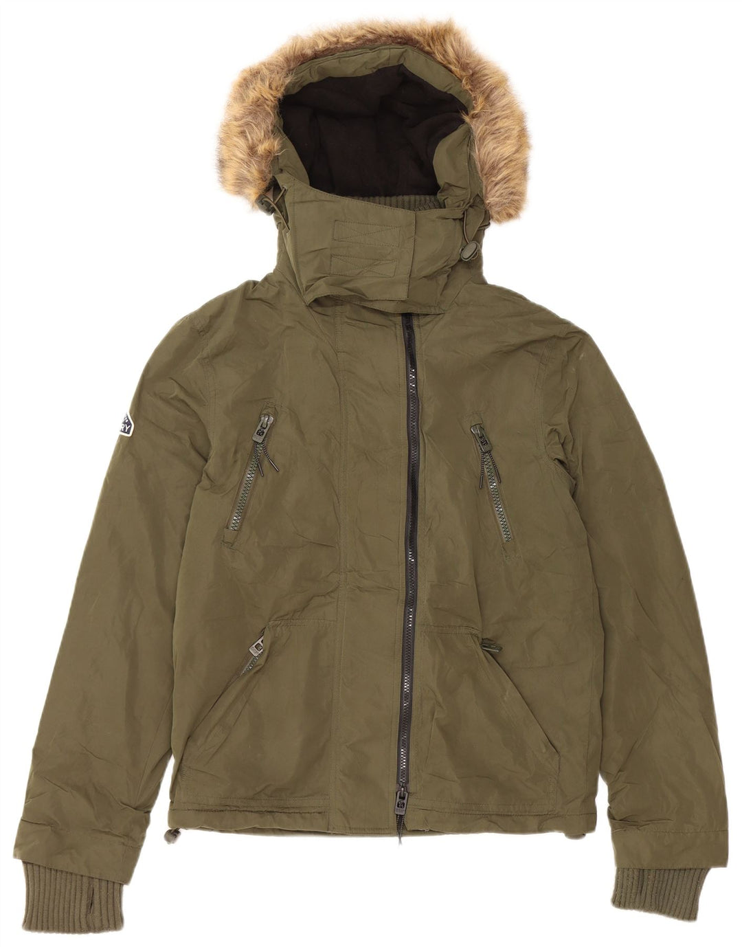 SUPERDRY Veste coupe-vent à capuche pour hommes UK 36 Small Kaki Polyester