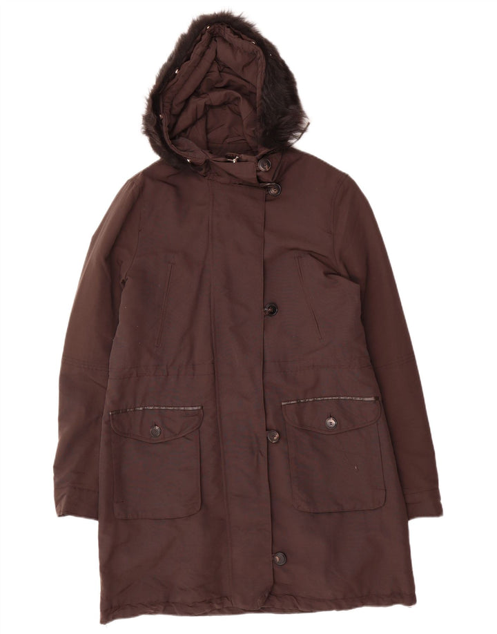 Massimo Dutti Veste Parka à capuche pour femme UK 14 Marron moyen Polyester