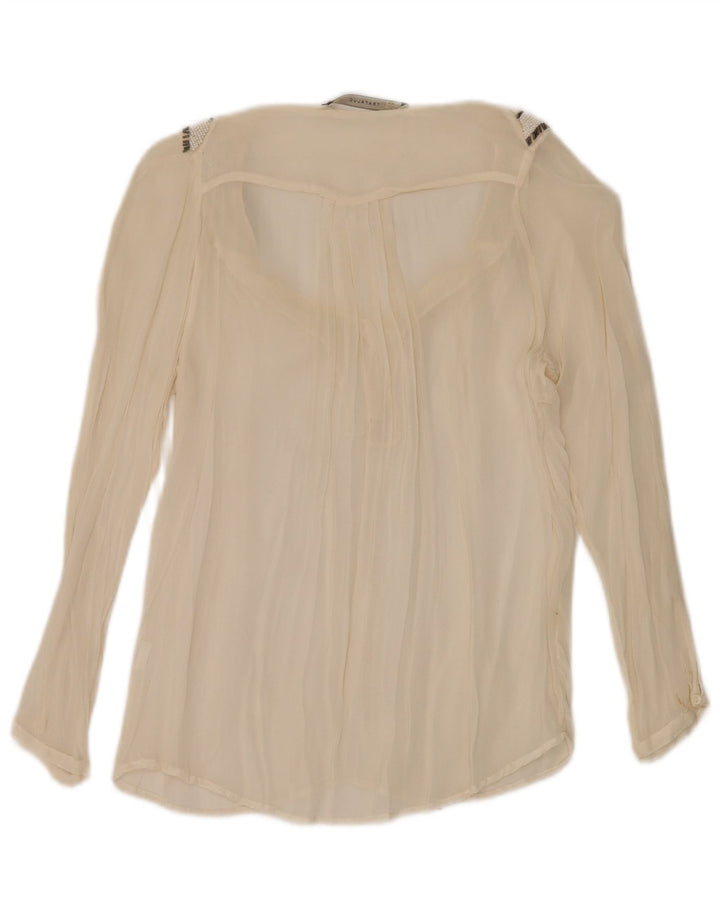 Zara Chemisier surdimensionné transparent à manches longues pour femme UK 10 Petit Beige