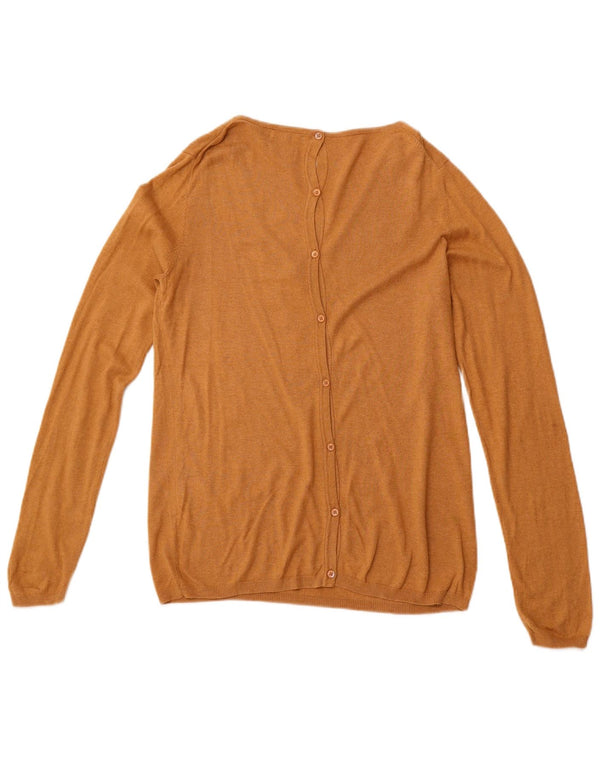 MASSIMO DUTTI Pull col V pour femme UK 14 Large Marron Coton