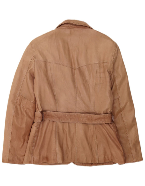 VINTAGE Femme 3 Boutons Veste Blazer En Cuir UK 16 Grand Marron