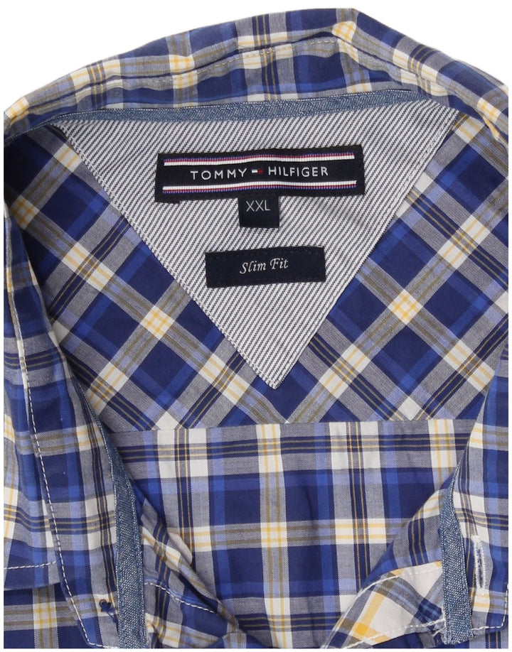 Tommy Hilfiger Chemise cintrée pour homme 2XL en coton à carreaux bleu
