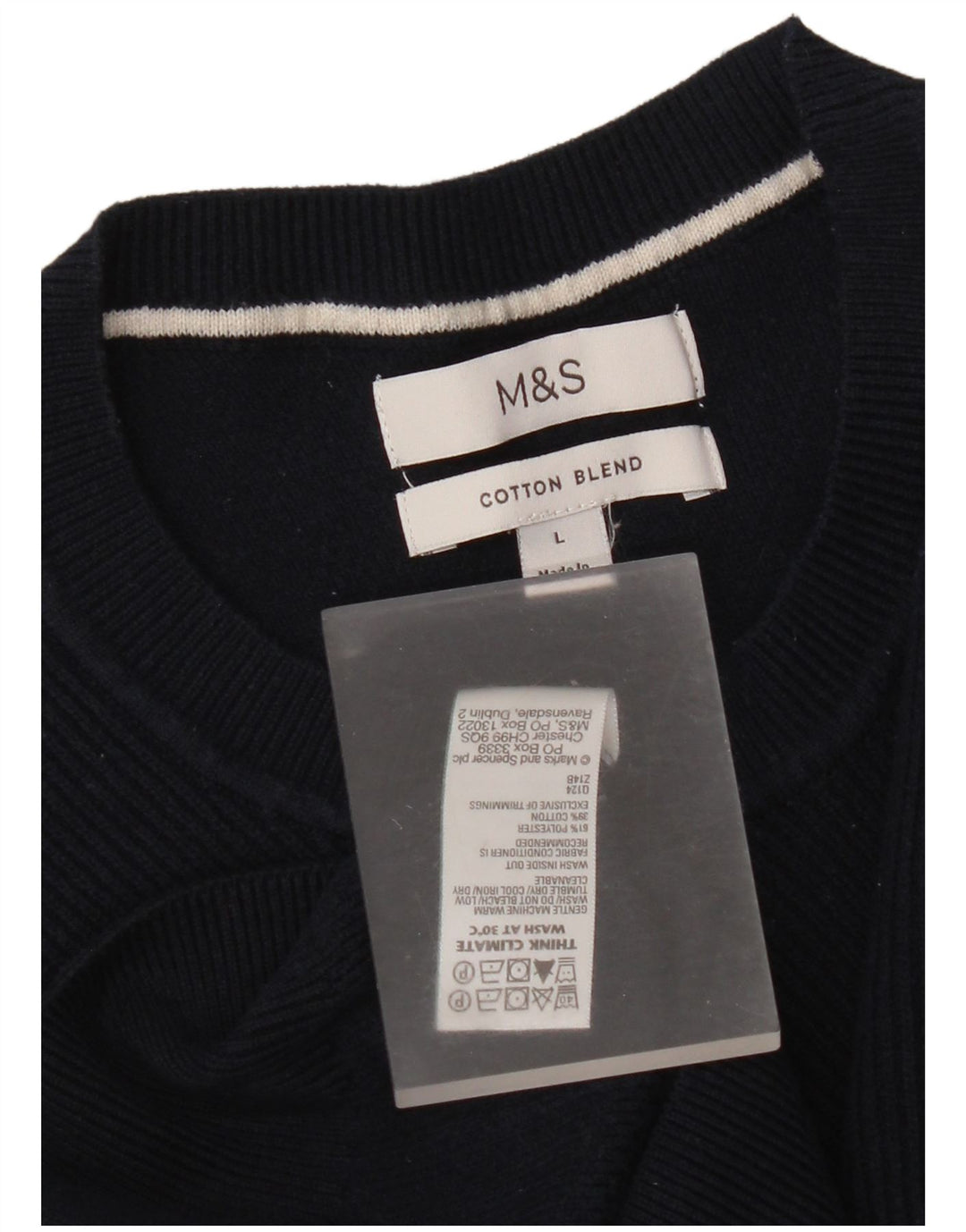 Marks & Spencer Pull à col rond pour homme en polyester bleu marine Taille L