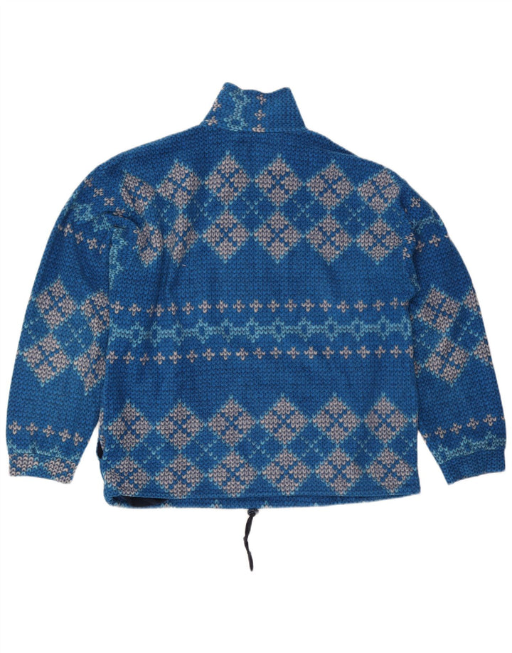vintage Mens Zip Neck Jumper Pull Grand Bleu Géométrique