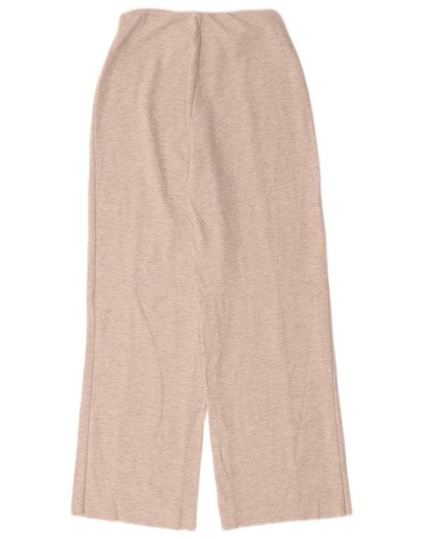 Zara Womens High Waist Wide Leg Tracksuit Trousers UK 8 Small Beige Cotton