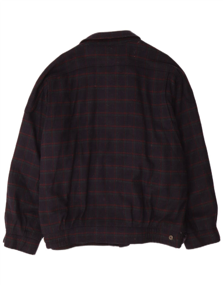 BUSCH Veste Bomber Homme UK 42 XL Bleu Marine à Carreaux Laine