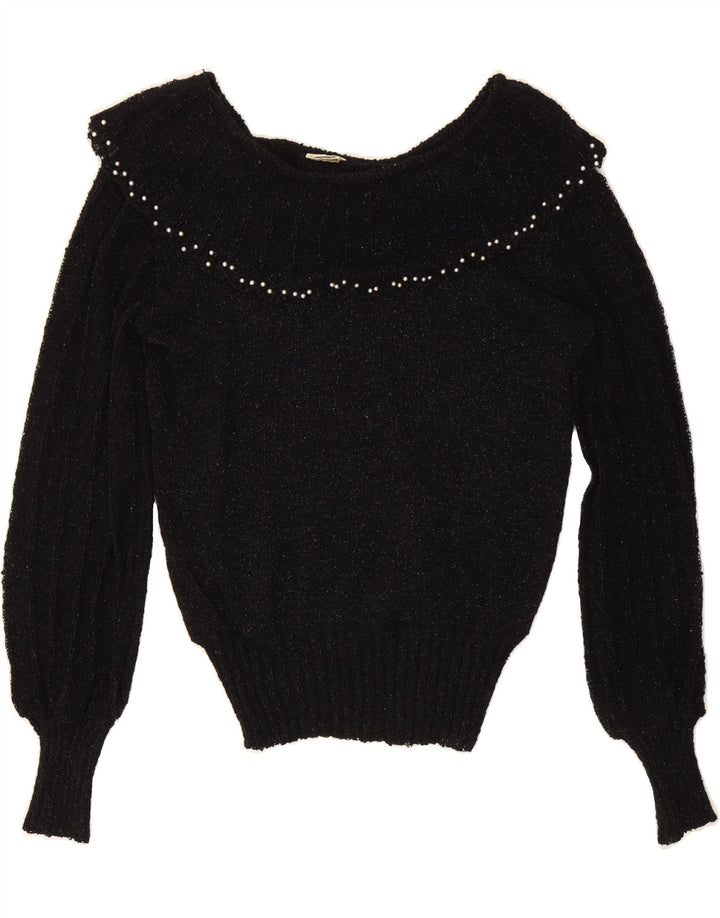 VINTAGE Womens Boat Neck Jumper Sweater EU 40 Medium Black Polyacrylic Vintage Vintage and Second-Hand Vintage from Messina Hembry 
