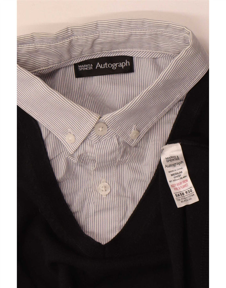 Marks & Spencer Pull à col en V Autograph pour homme en coton noir moyen