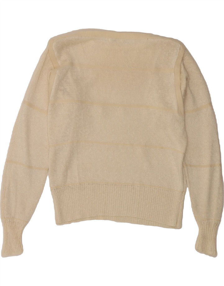 VINTAGE Womens Boat Neck Jumper Sweater IT 42 Medium Off White Striped Vintage Vintage and Second-Hand Vintage from Messina Hembry 
