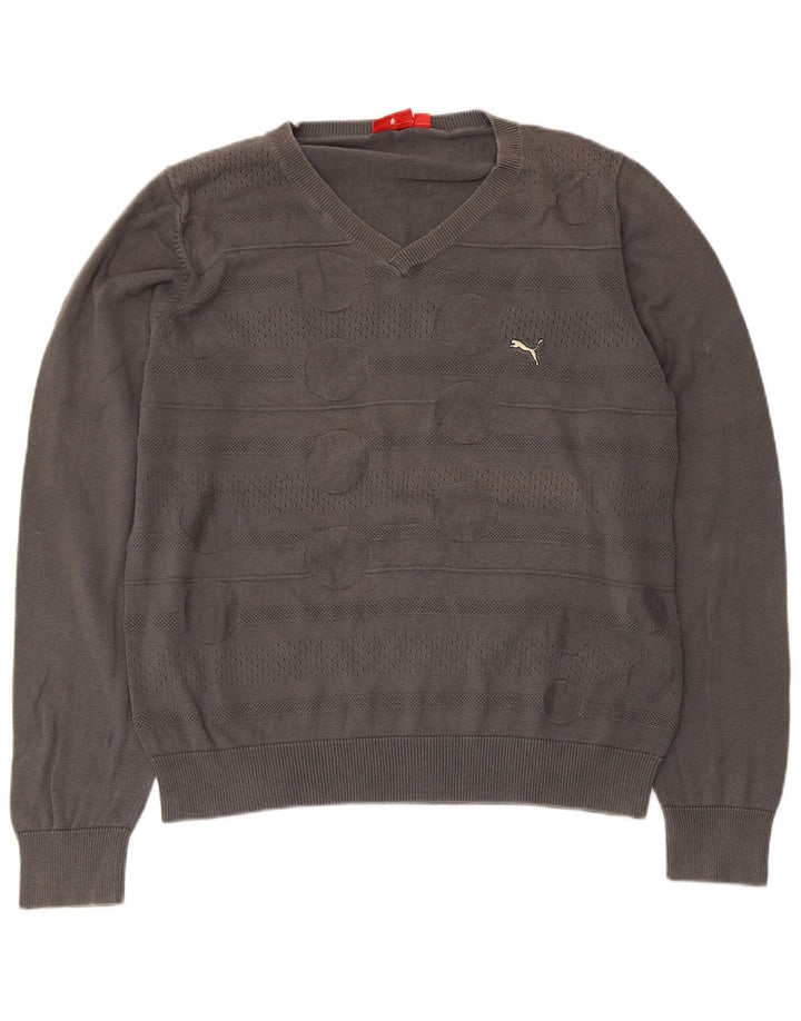 Puma Pull col V pour homme en coton géométrique Gris Taille L
