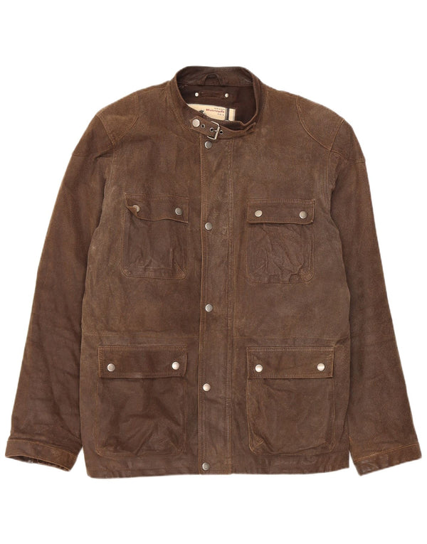 veste utilitaire en cuir de moto vintage pour hommes UK 38 Brun moyen