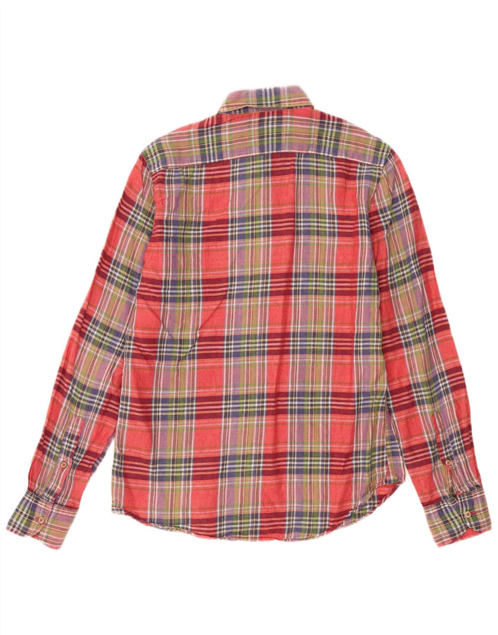 Massimo Dutti Chemise Homme Petit Carreau Rouge Lin