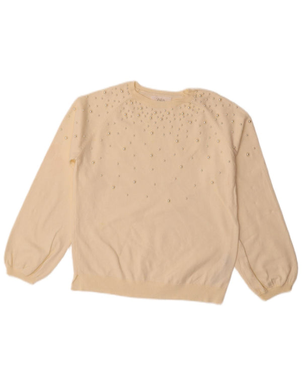 Zara Pull Col Bateau Fille 11-12 ans Blanc Cassé Coton À Pois