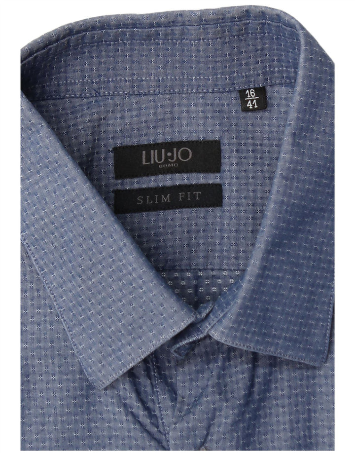 LIU JO Mens Slim Fit Shirt Size 16 41 Large Blue Spotted