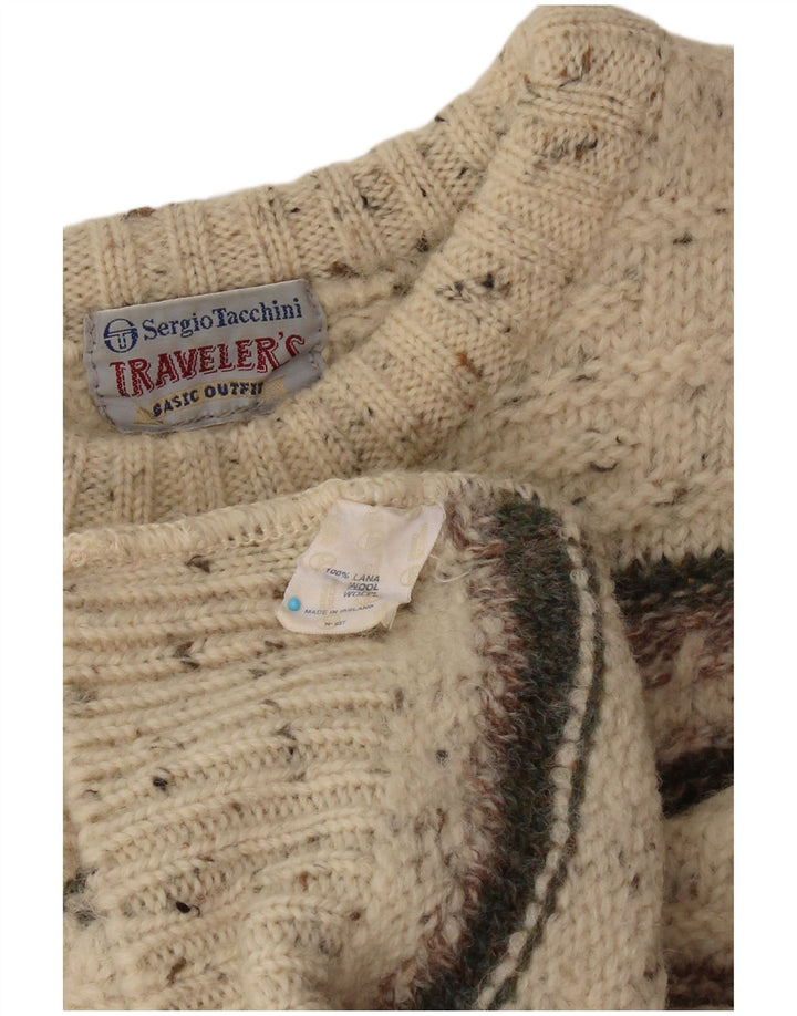 SERGIO TACCHINI Pull à col rond pour femme UK 16 Large Beige Rayé