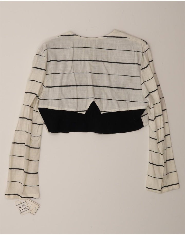 vintage Femme Double Breasted Bolero Veste IT 44 Moyen Blanc Rayé