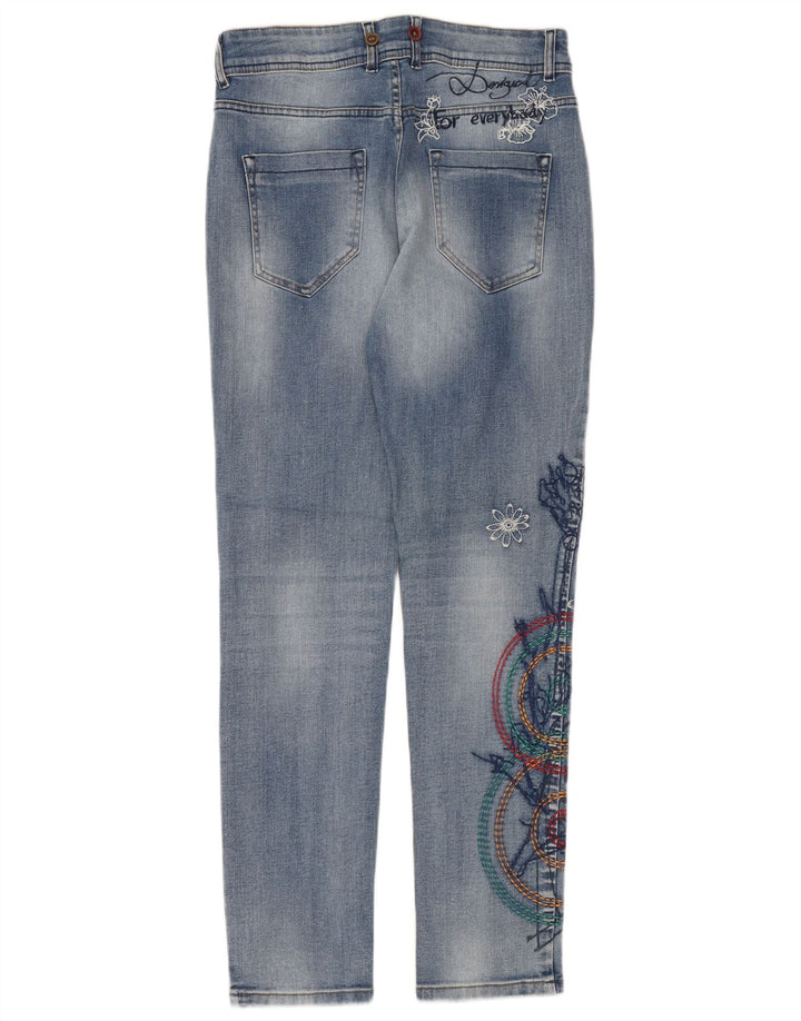 DESIGUAL Jean Slim Graphique Femme W24 L32 Bleu Floral Polyester