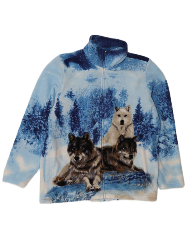 Veste polaire graphique femme vintage UK 16/18 Grand imprimé animal bleu