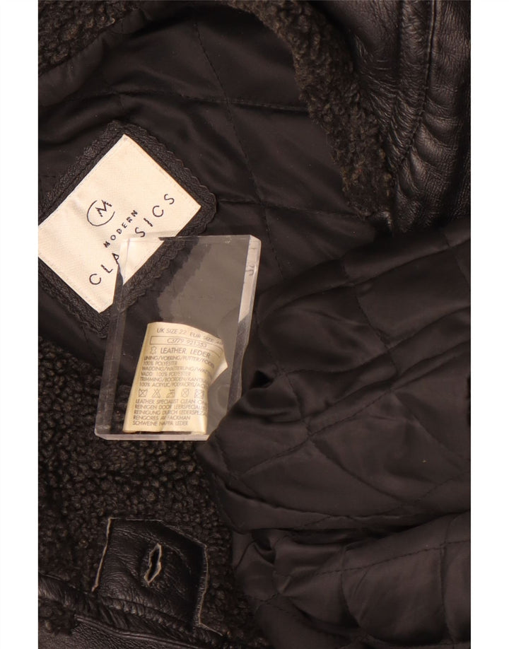 Modern Classics Manteau en cuir à capuche pour femme UK 22 3XL Cuir noir