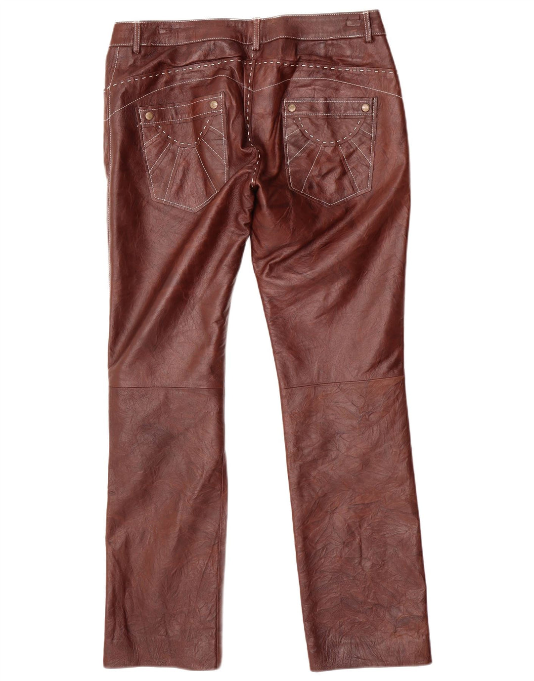 VINTAGE Pantalon droit en cuir pour femme W34 L31 Marron