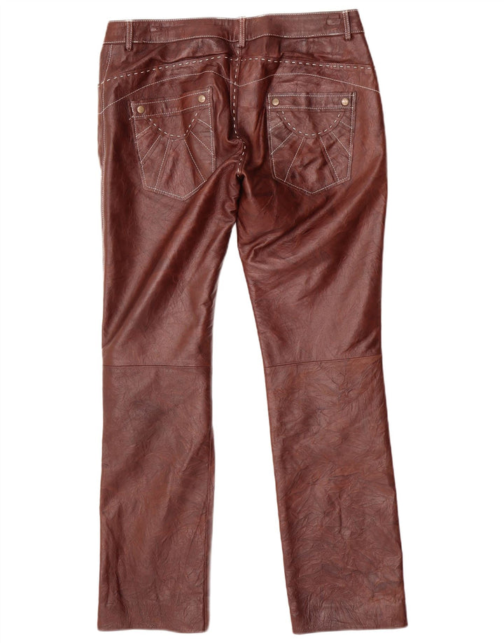 VINTAGE Pantalon droit en cuir pour femme W34 L31 Marron