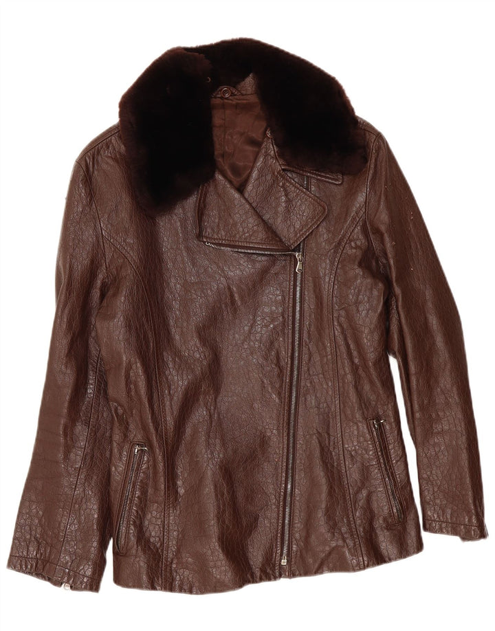 Veste en cuir femme vintage IT 42 Cuir marron moyen
